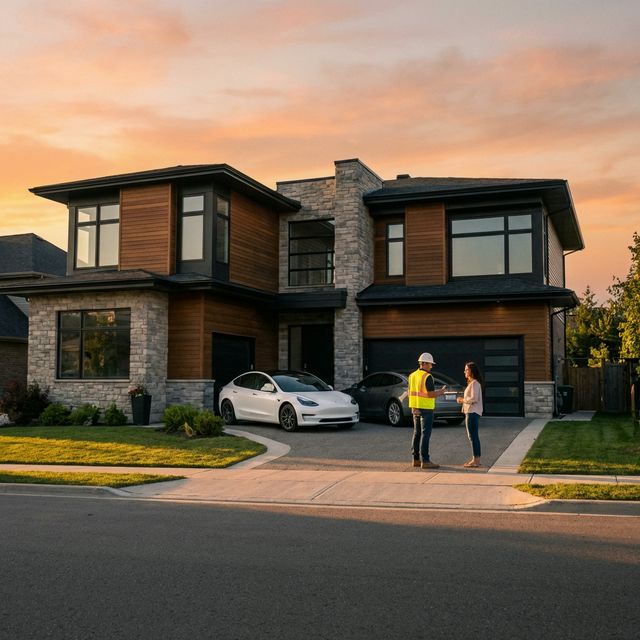 Modern luxury home with garage door contractor