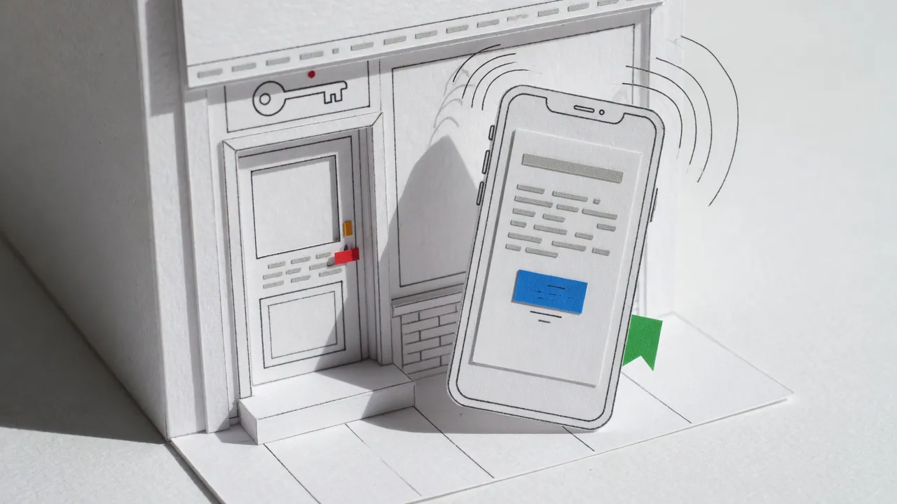 A paper diorama of a local service company's website on a phone, with a paper phone call notification sliding in from the top of the screen.